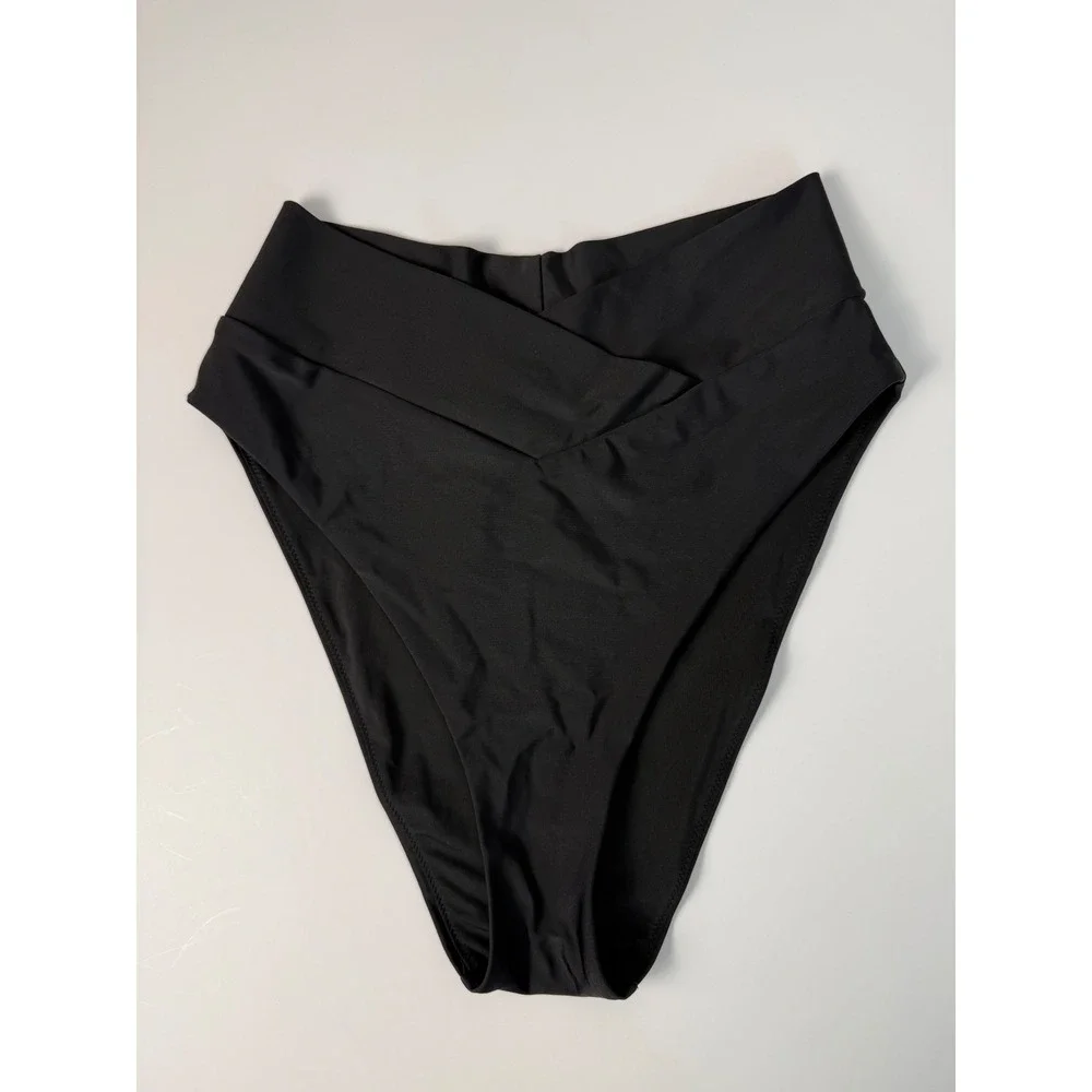 Aerie Black High Cut Cheeky Crossover Bikini Bottoms Size Medium